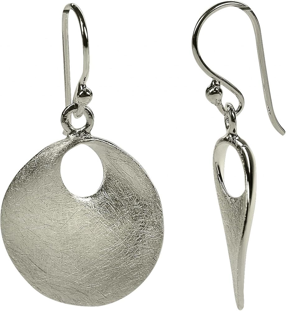 Orecchini Pendenti A Disco Spirale In Argento Sterling 925, Cerchio Aperto Curvato E Martellato, Gioielli Donna SILBERMOOS