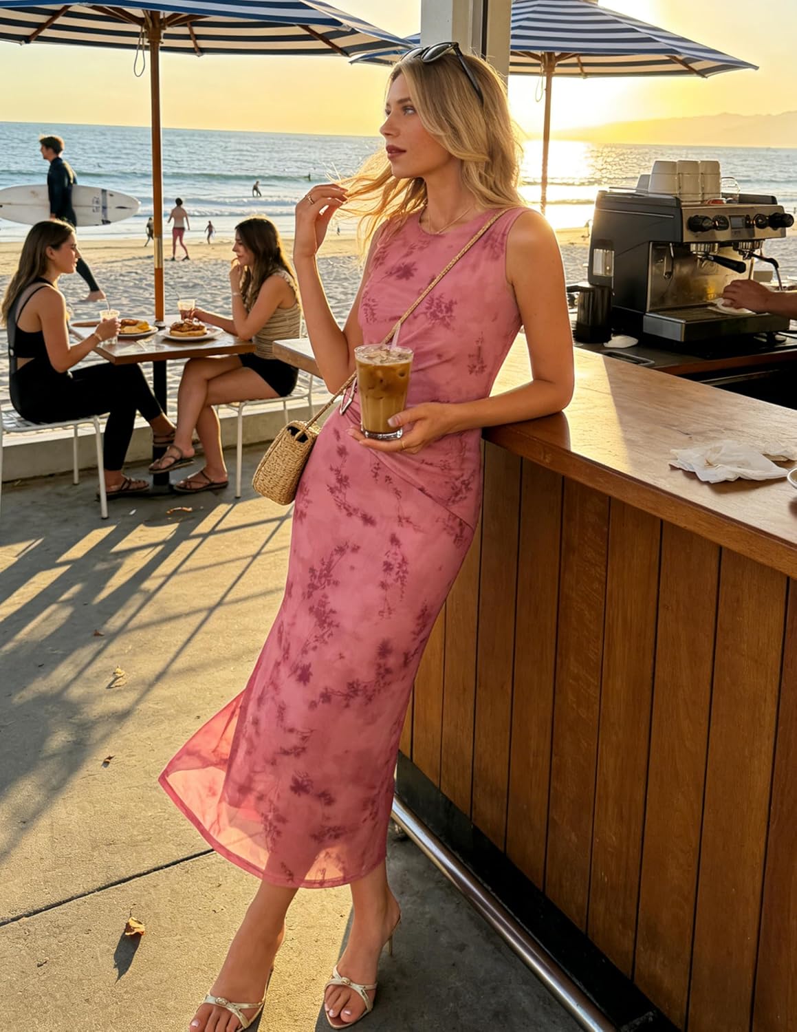 ZESICA Women's Summer Sleeveless Floral Bodycon Midi Dress 2026 Ruched Mesh Wrap Wedding Guest Cocktail Party Long Dresses - Image 2