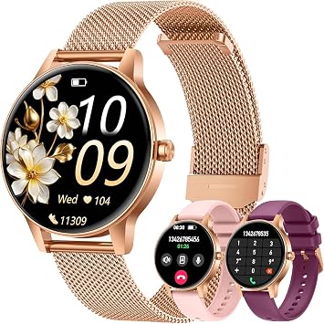 Montre Connectée Femme 1.27" Bluetooth, Cardiofréquencemètre SpO2 Sommeil, IP68, Compatible Android iOS