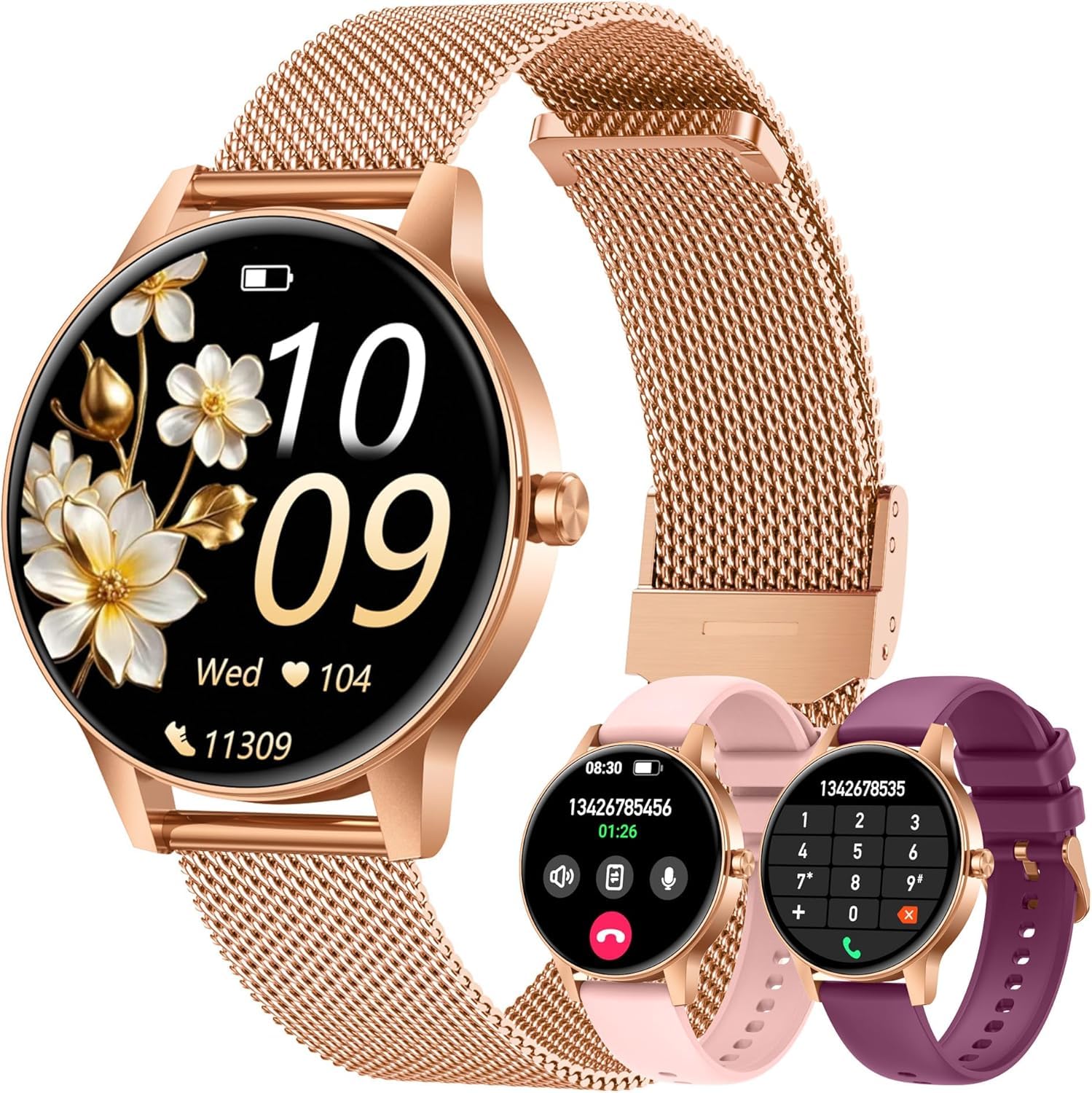 Smartwatch Damen mit Bluetooth Telefonfunktion Sportuhr: 1.27" HD Touchscreen Smart watch mit Pulsuhr Menstruationszyklus Schlafmonitor 100+ Sportmodi Fitnessuhr IP68 Wasserdicht uhren iOS Android