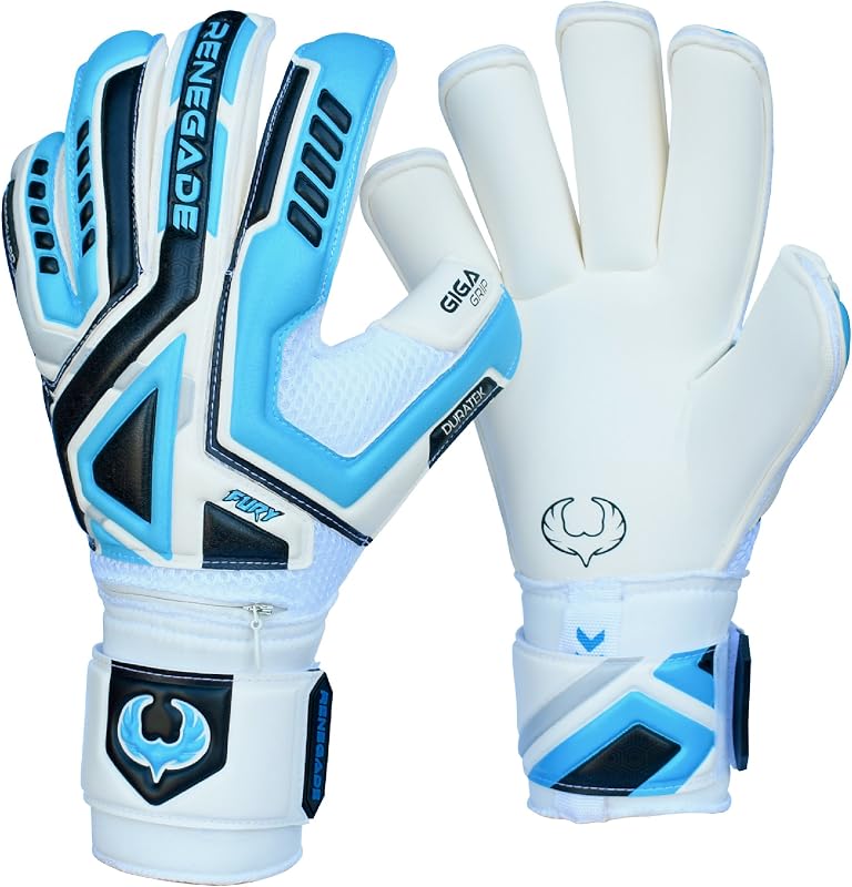 Renegade GK Fury Goalie Gloves with Microbe-Guard - Adult, Youth, Kids (Sizes 6-11) Pro-Tek Fingersaves & 4+3MM Giga Grip | High Performance Pro-Level Goalkeeper Glove | Based in USA