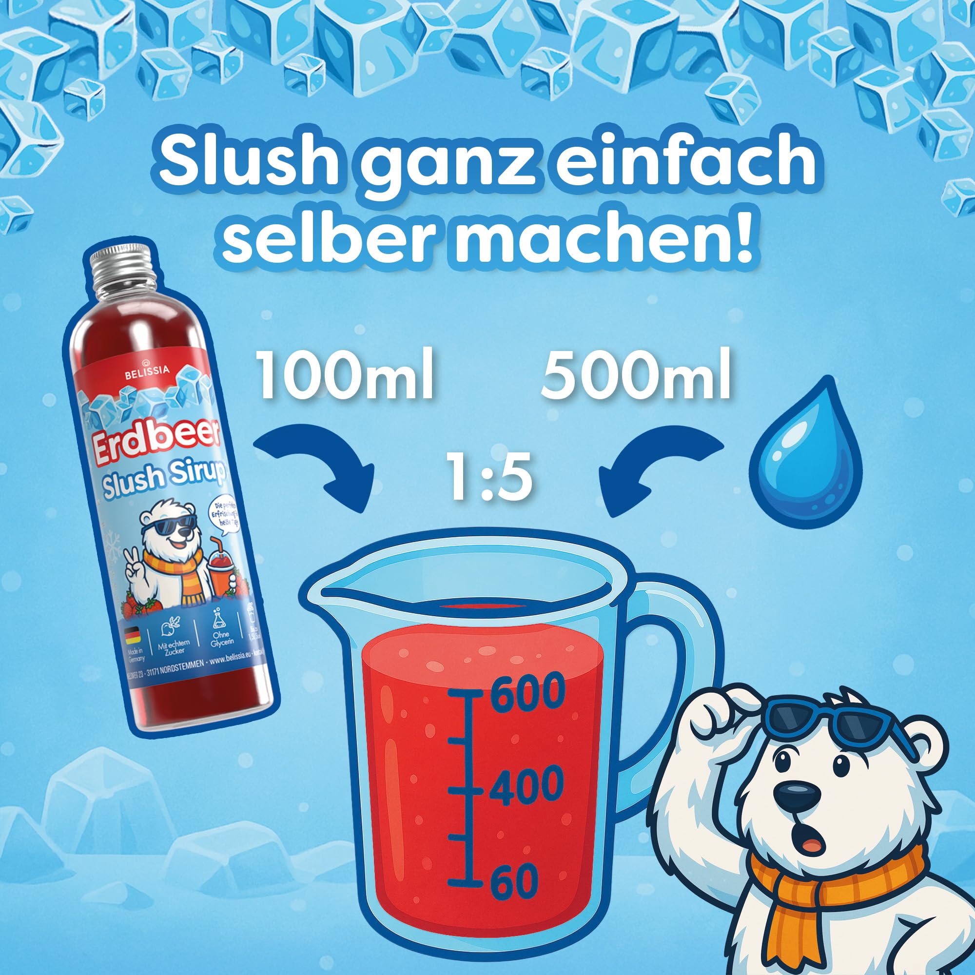 Belissia Slush Eis Sirup 5L Konzentrat | Blaubeer Geschmack | sehr ergiebig in knalligen Farben (1:5) für bis zu 30L | Glycerin frei – für Slush-Eis - Maschinen & Wassereis