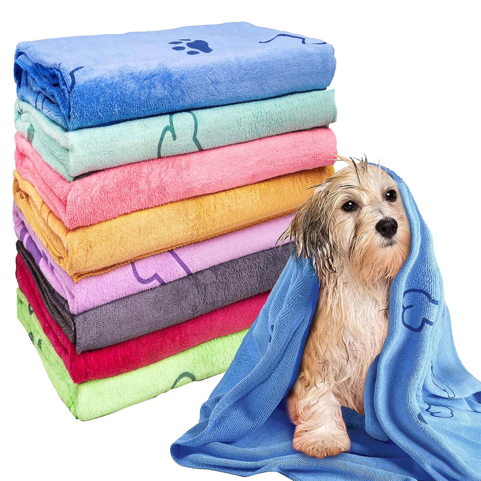 Hundehandtuch 8er Set, Mikrofaser-Handtücher 140 x 70 cm für Hunde & Katzen | Extra Saugstark & Weich, Schnelltrocknend, Ideal Nach Baden, Regen, Schwimmen, Auto, Reise & Pfotenreinigung
