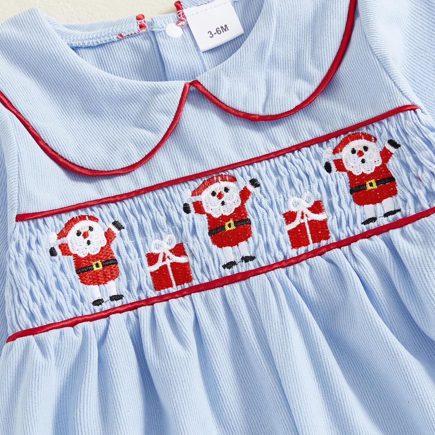 Baby Boy Girl Christmas Outfit Tree/Santa Claus Embroidery Plaid Peter Pan Collar Smocked Jumpsuit Winter Clothes - Image 5