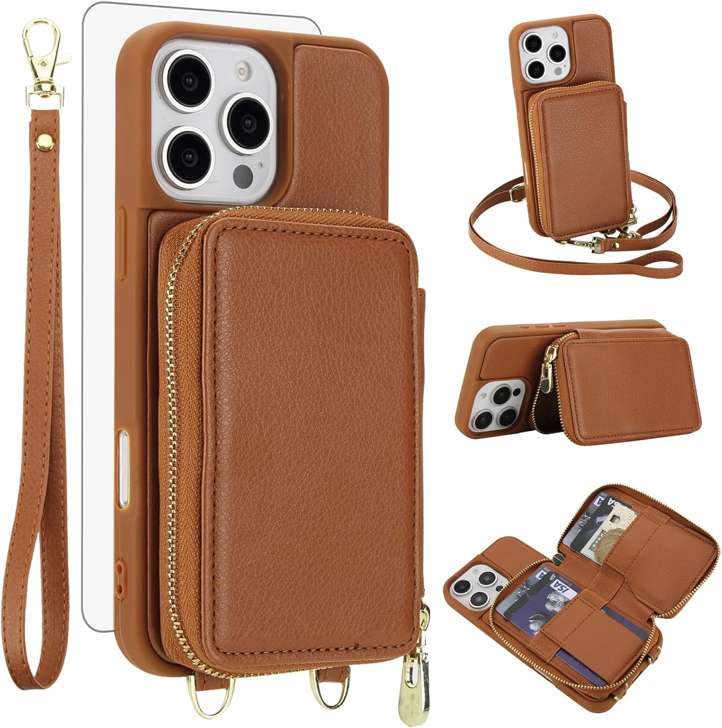Phone Case for iPhone Xs Max Wallet Cell Cover with Tempered Glass Screen Protector Crossbody Strap Lanyard RFID Blocking Credit Card Holder i X XR Xsmax 10x SX Xmax 10xs 10s 10 Plus Xmaxs Women Red