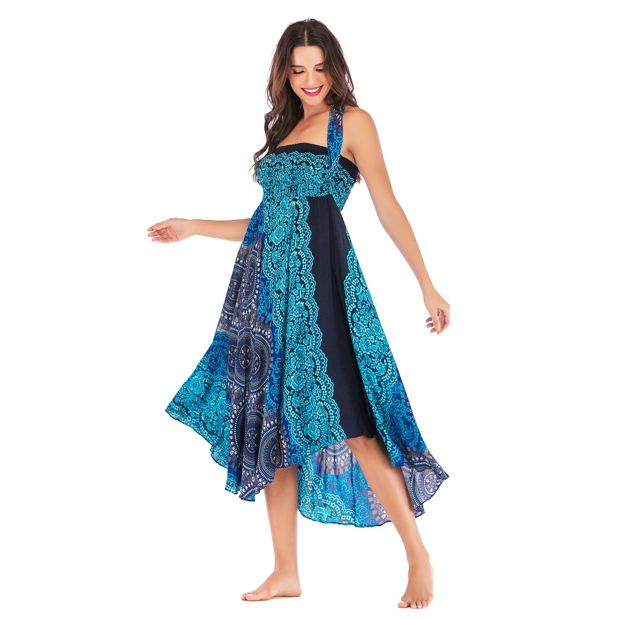 Jupe longue d'été pour femme - Robe de plage pour femme - Jupe d'été - Taille haute - Motif floral - Taille unique