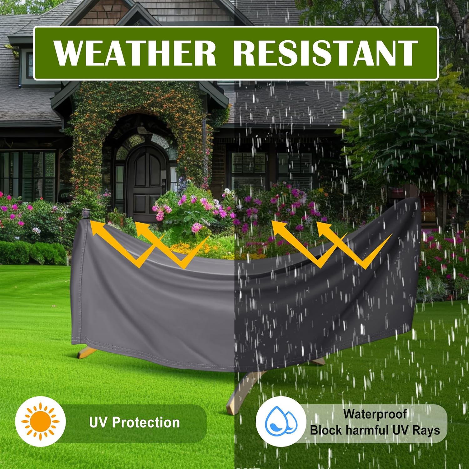 Tranqun Hammock Cover 188" W x 58" D x 20" H, Fits 14-16 ft Hammock Stand, Heavy Duty 420d Oxford Waterproof UV Resistant Outdoor Patio Cover with Adjustable Buckle Straps, Double Stitched Seam(Gray)