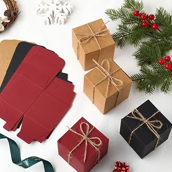 Spiareal 60 Pcs Christmas Square Kraft Gift Boxes,3 x 3 x 3 Inches