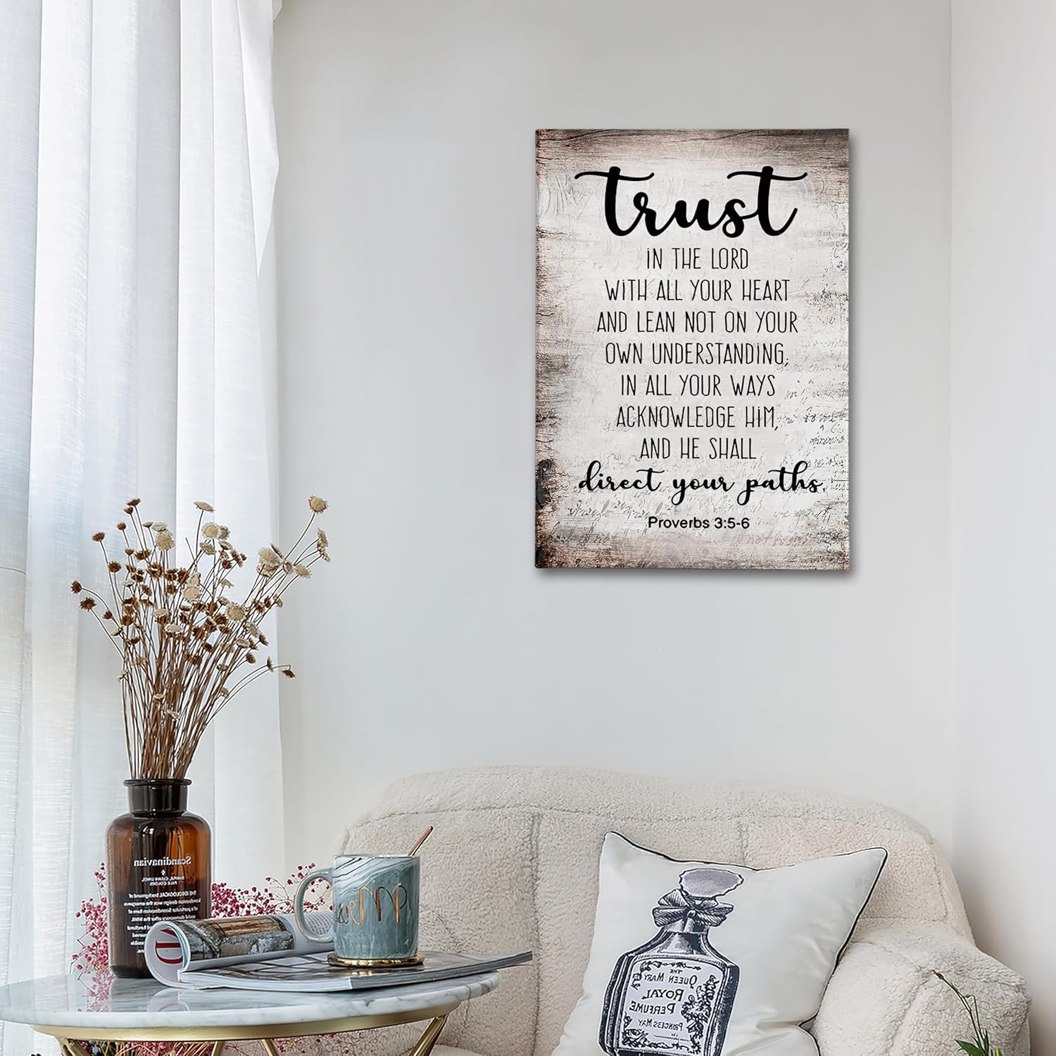 PHAMTE Proverbs 3:5-6 Trust In The Lord With All Your Heart Christian Wall Art, Bible Scripture Wall Decor, Christian Bible Scripture Print Framed Canvas Wall Art Home Room Office Church Decor（16x24）