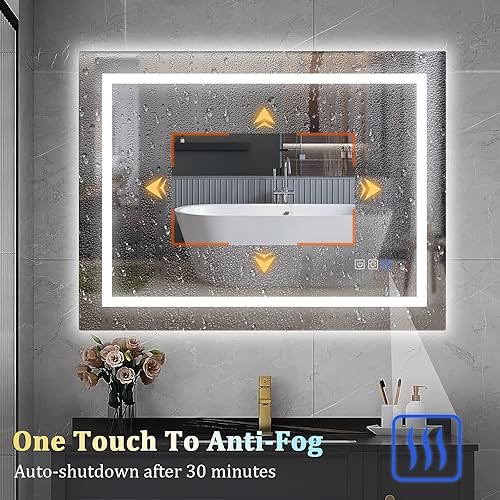 Miniatura 5 de SOVELA Espejo de baño LED de 28 x 36 pulgadas con luces, 3000 K-6000 K, espejos de pared regulables, antiniebla, a prueba de agua, función de