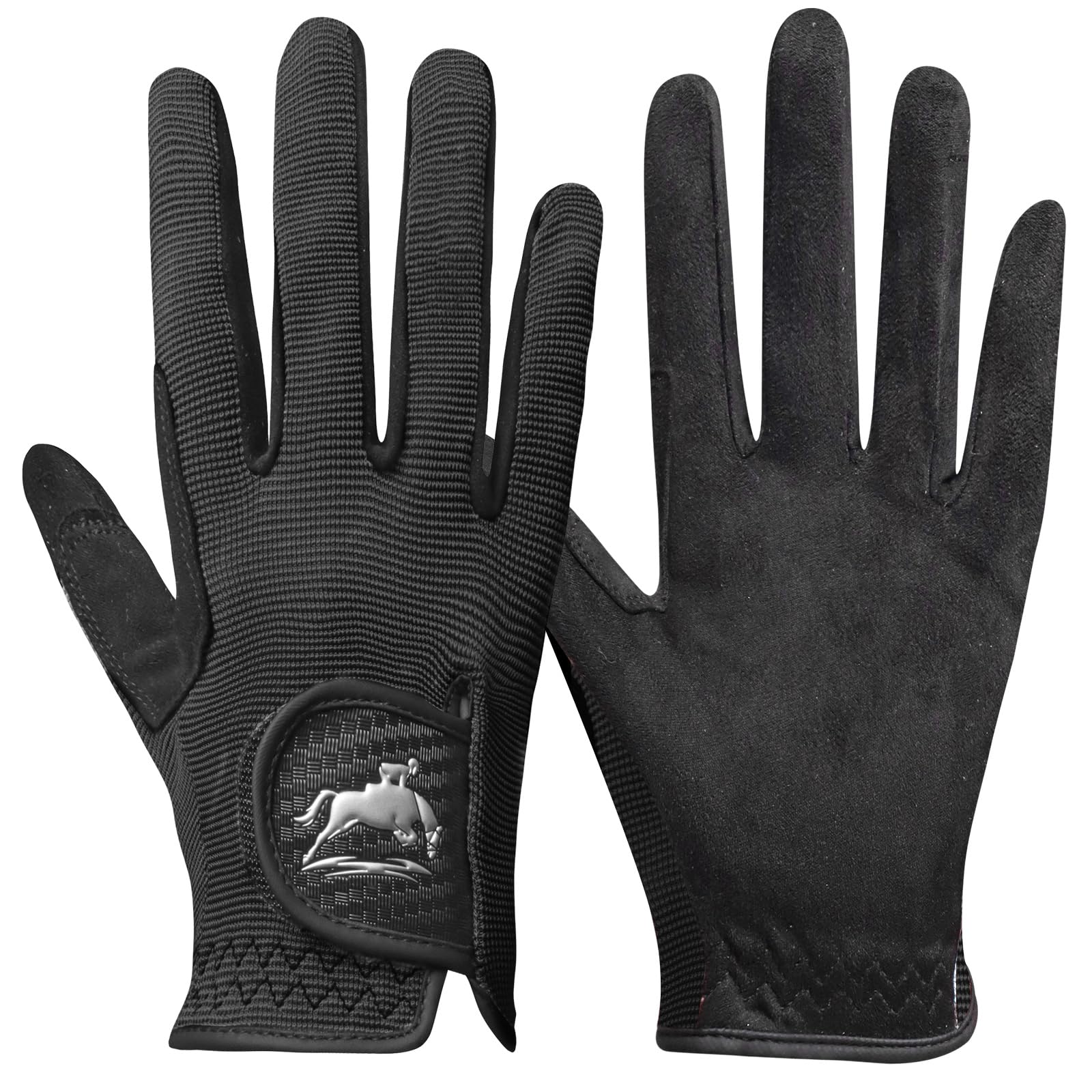 AXKAL Horse Riding Gloves Women Kids Professional Equestrian Horseback Value Pair, Ladies Kid Riding Gloves Mittens Breathable Stretchable for Youth Girls Outdoor Sport (Women-Black, XL)