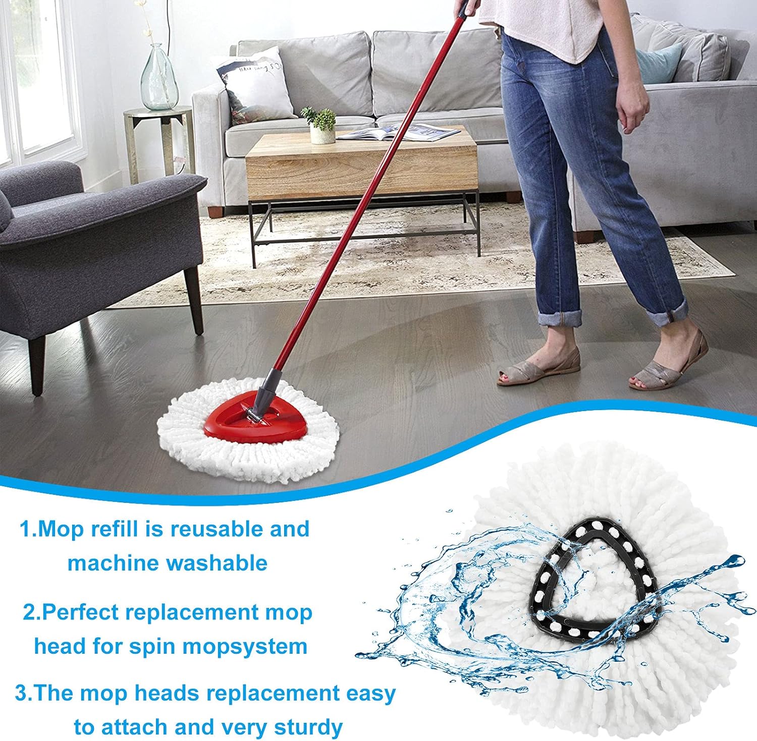 8Pack Spin Mop Replacement Head, Microfiber Mop Refills Easy Cleaning Mop Heads Replacements, 360Degree Spin Mop Refill