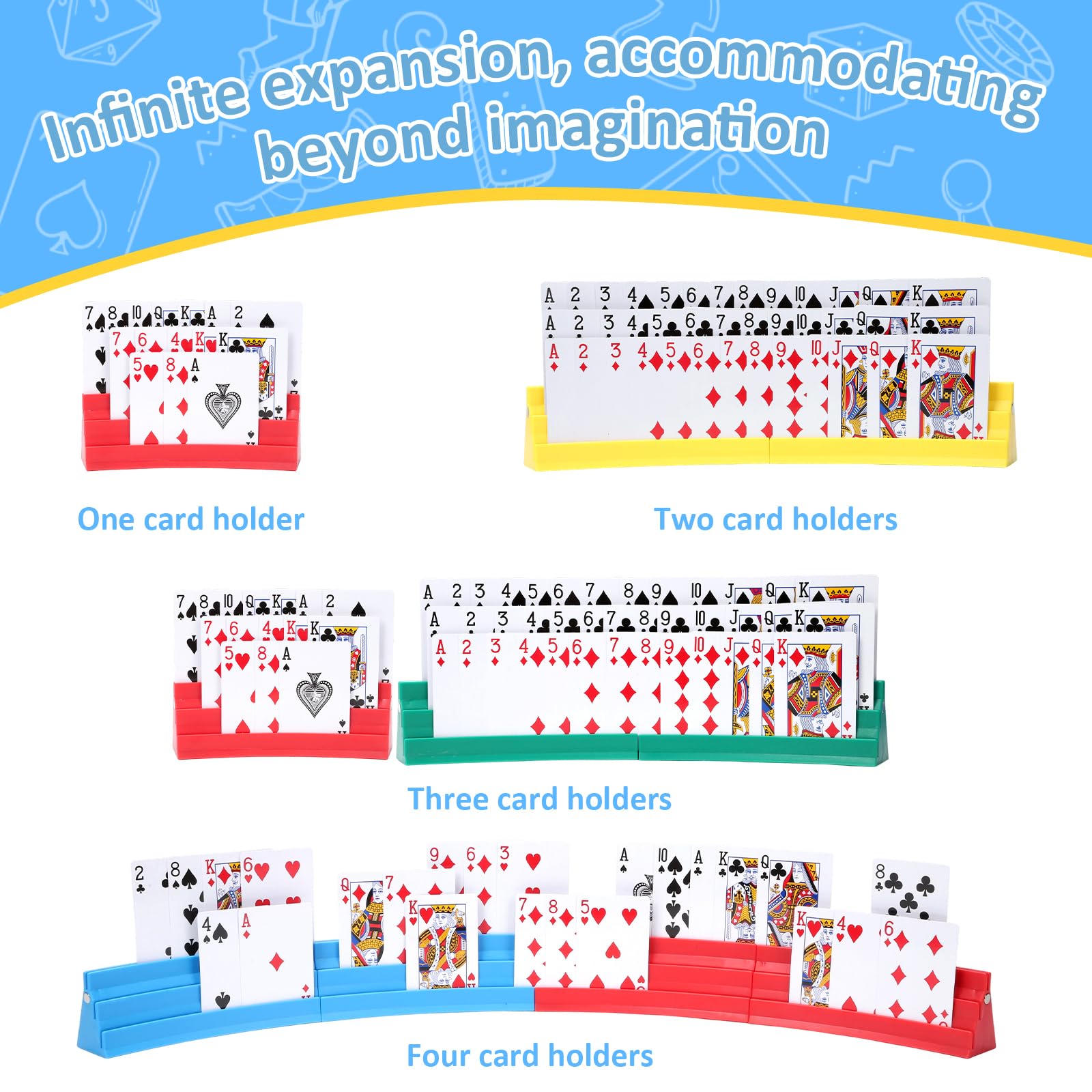 Erweiterbarer Kartenhalter aus Kunststoff, 8 Stück – Upgradeable Design für Senioren, Arthritis, kleine Hände, kompatibel mit UNO, Poker und allen Kartenspielen