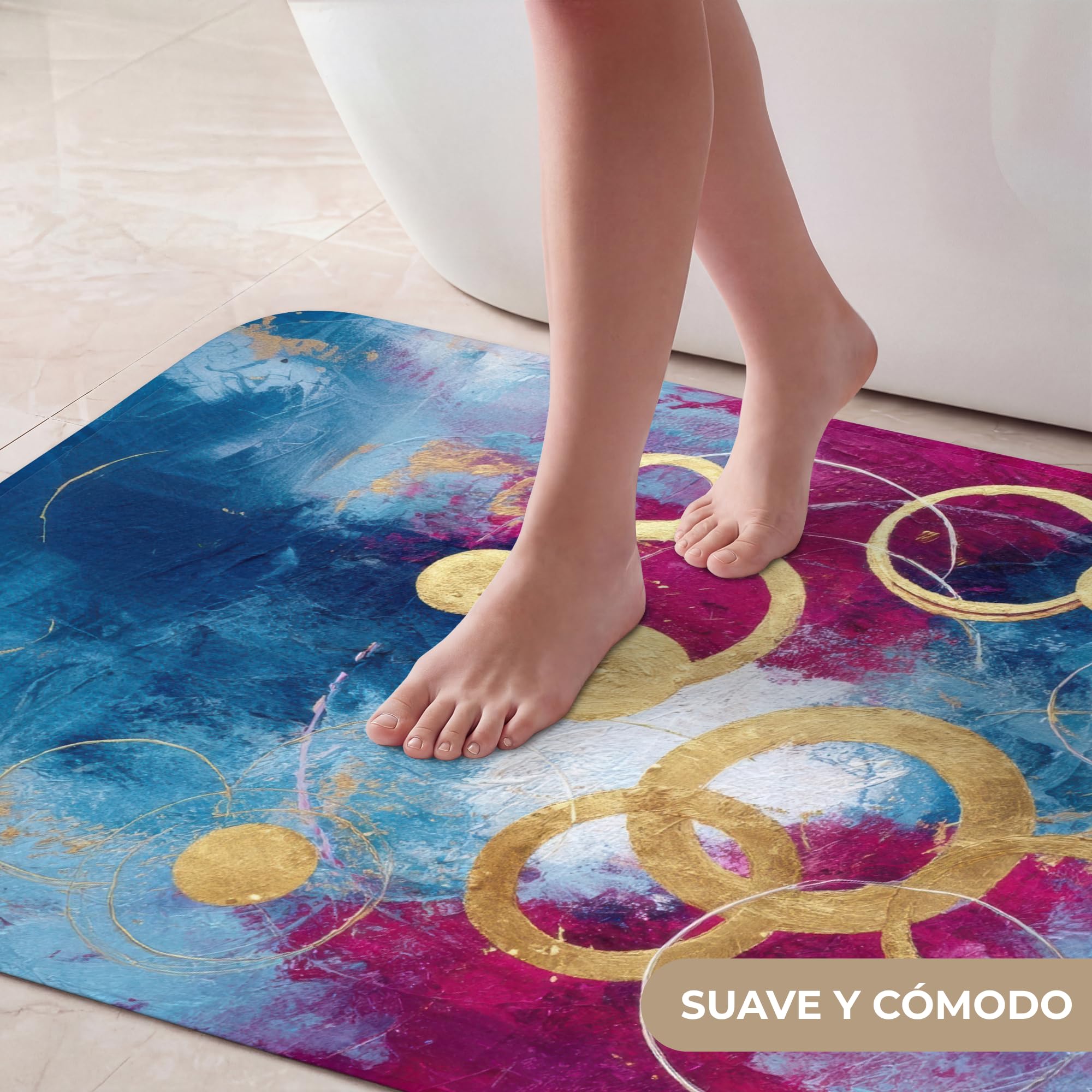 Alfombra De Baño Rectangular 60x90 cm Bathroom Bath Mat Lavable Tapete Antideslizante Alfombras Ducha Decoracion Alfombrilla Círculos - Oro - Abstracto