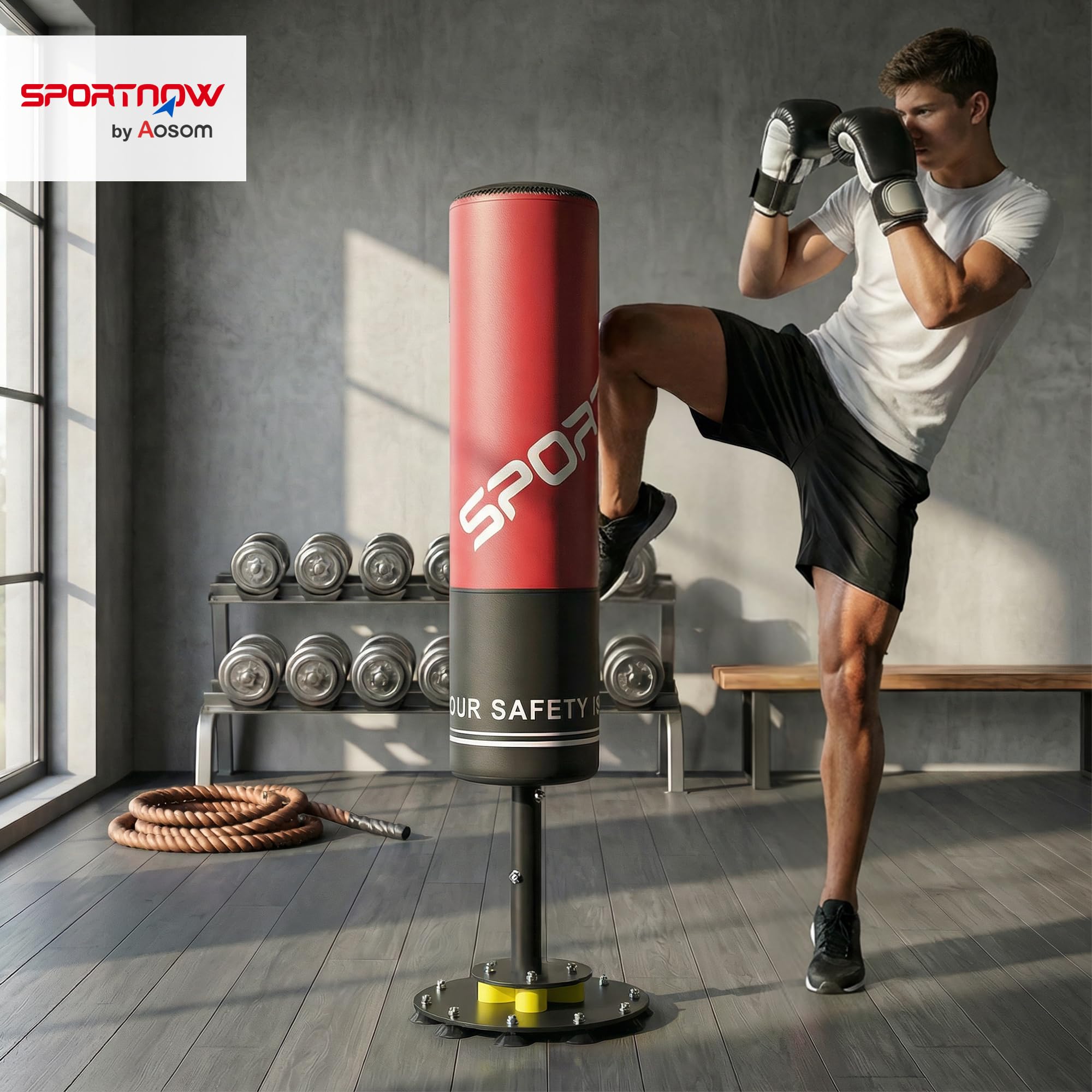 SPORTNOW Saco de boxeo de pie de 135 cm con 10 ventosas y amortiguadores, saco de kickboxing para adultos, jóvenes, fitness, entrenamiento de boxeo, entrenamiento de artes marciales mixtas