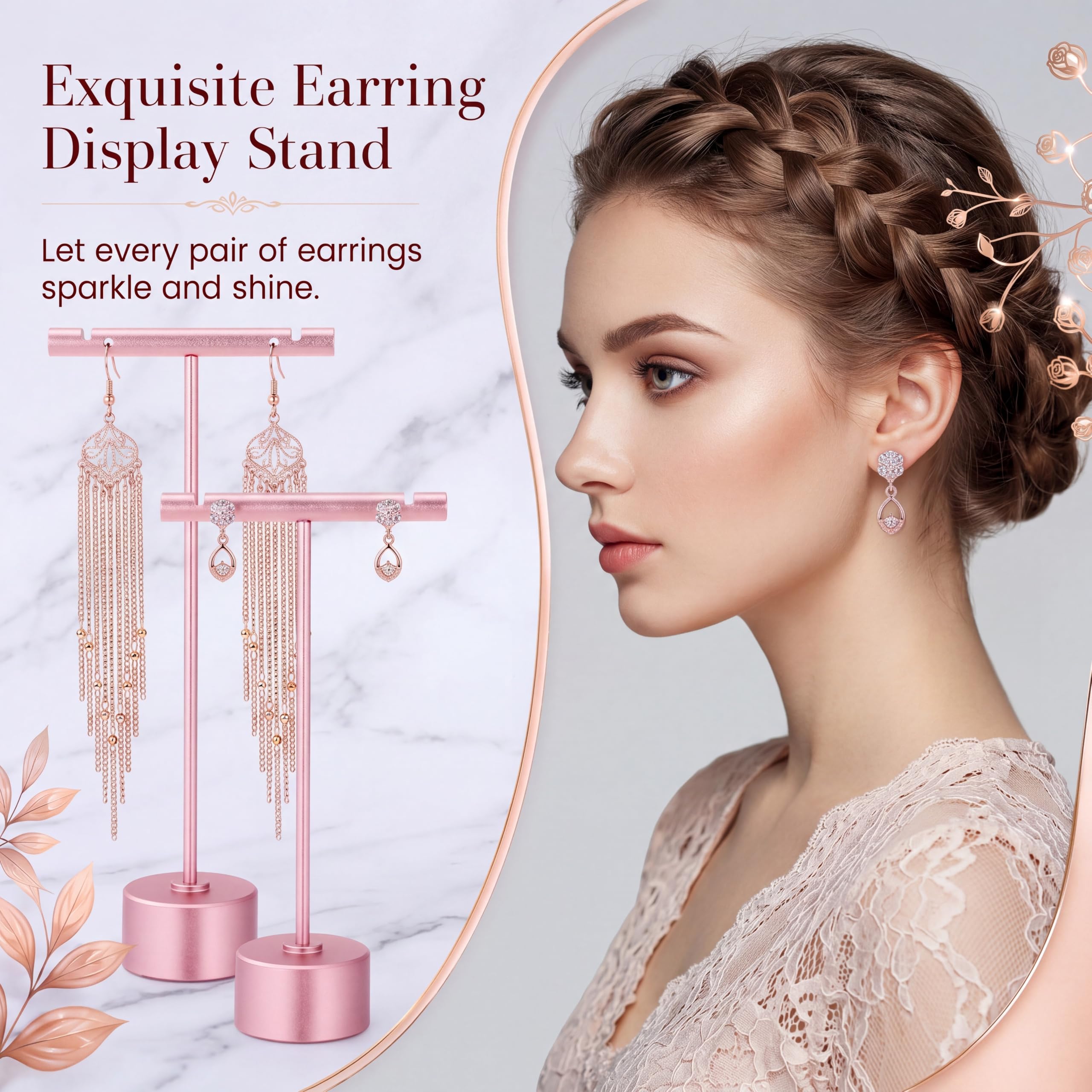 Kigeli Lot de 6 présentoirs amovibles en métal pour boucles d'oreilles - Pour la vente d'accessoires de photographie (or rose)