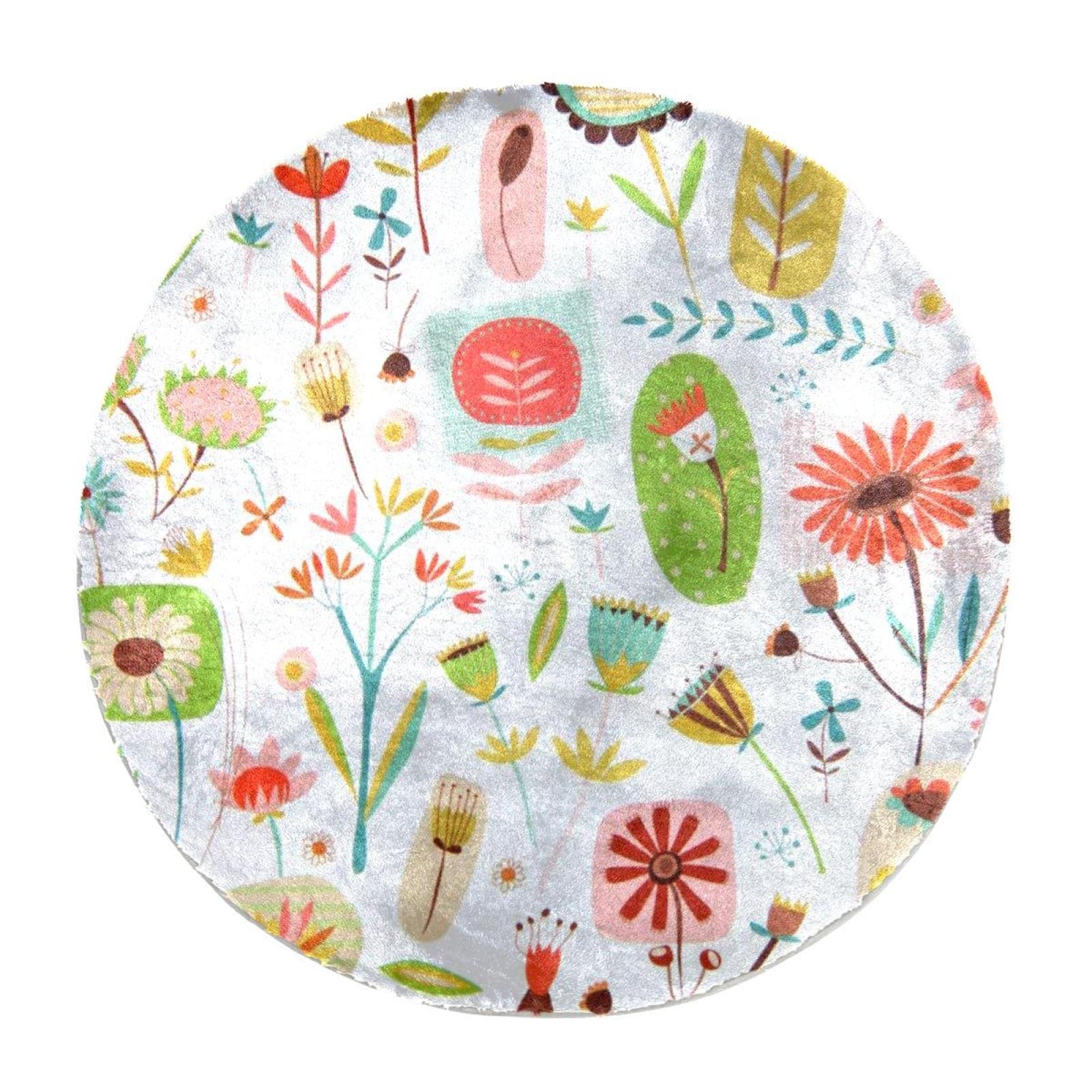 Tapis en fourrure antidérapant rond motif fleurs pour le confort d'un salon cozy