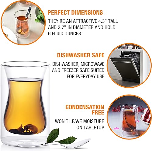 Miniatura 4 de Eparé Tazas de té de vidrio transparente turco, juego de 2 tazas de café de vidrio transparente de doble pared, 6 onzas aisladas, vasos