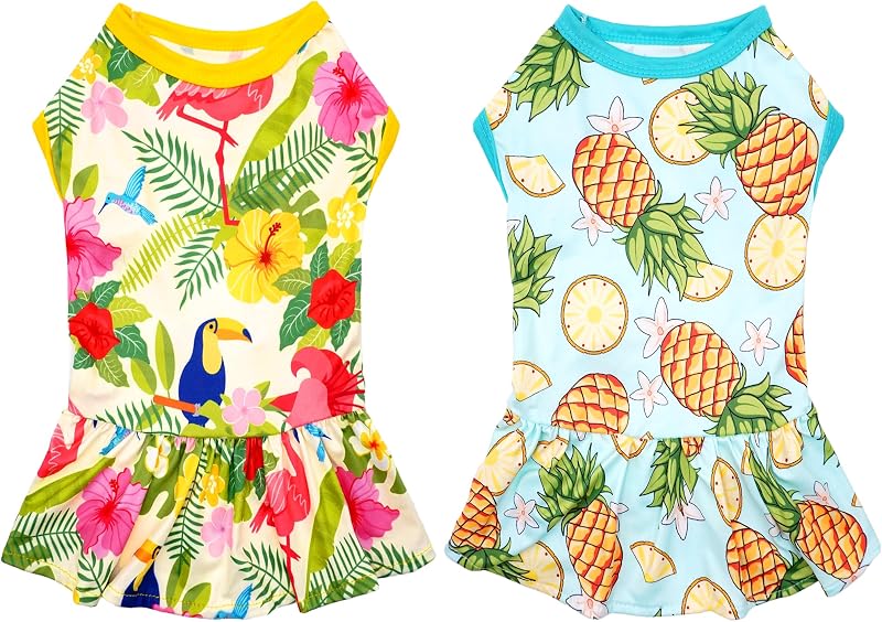 Vestidos havaianos para cães, modelo sem mangas, JpGdn, azul e amarelo, Pacote com 2, XXXL