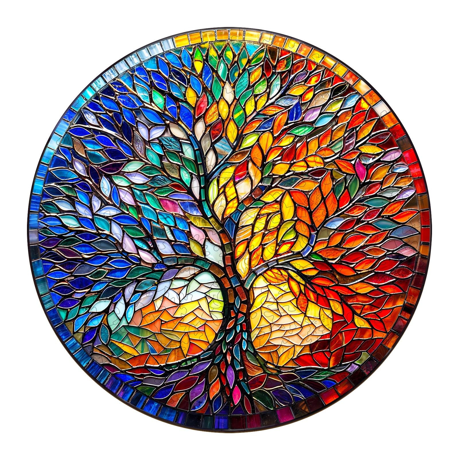 Holzpuzzle Erwachsene, 300 Teile Bunt Glas Baum Holz Puzzle Erwachsene, 34x34cm Wooden Puzzle, Unregelmäßige Einzigartige Puzzle, Holzpuzzle Tierform, Holz Puzzle Mit Geschenkbox Aus Holz