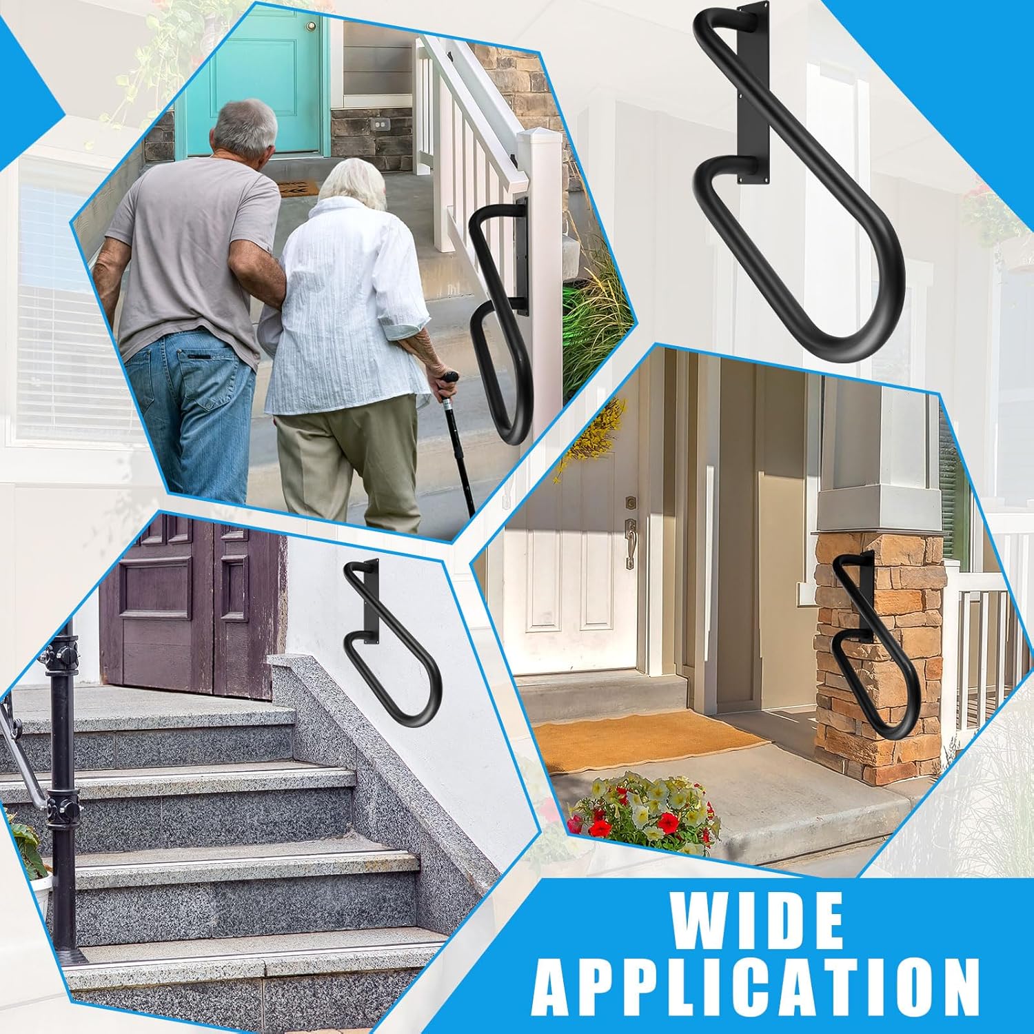 Pasimy Hand Rails for Outdoor Steps, Right Side Wall Mount Stairs Railing for 1-3 Stairs, Indoor Porch Garage Garden Handle (220LBs Loading)