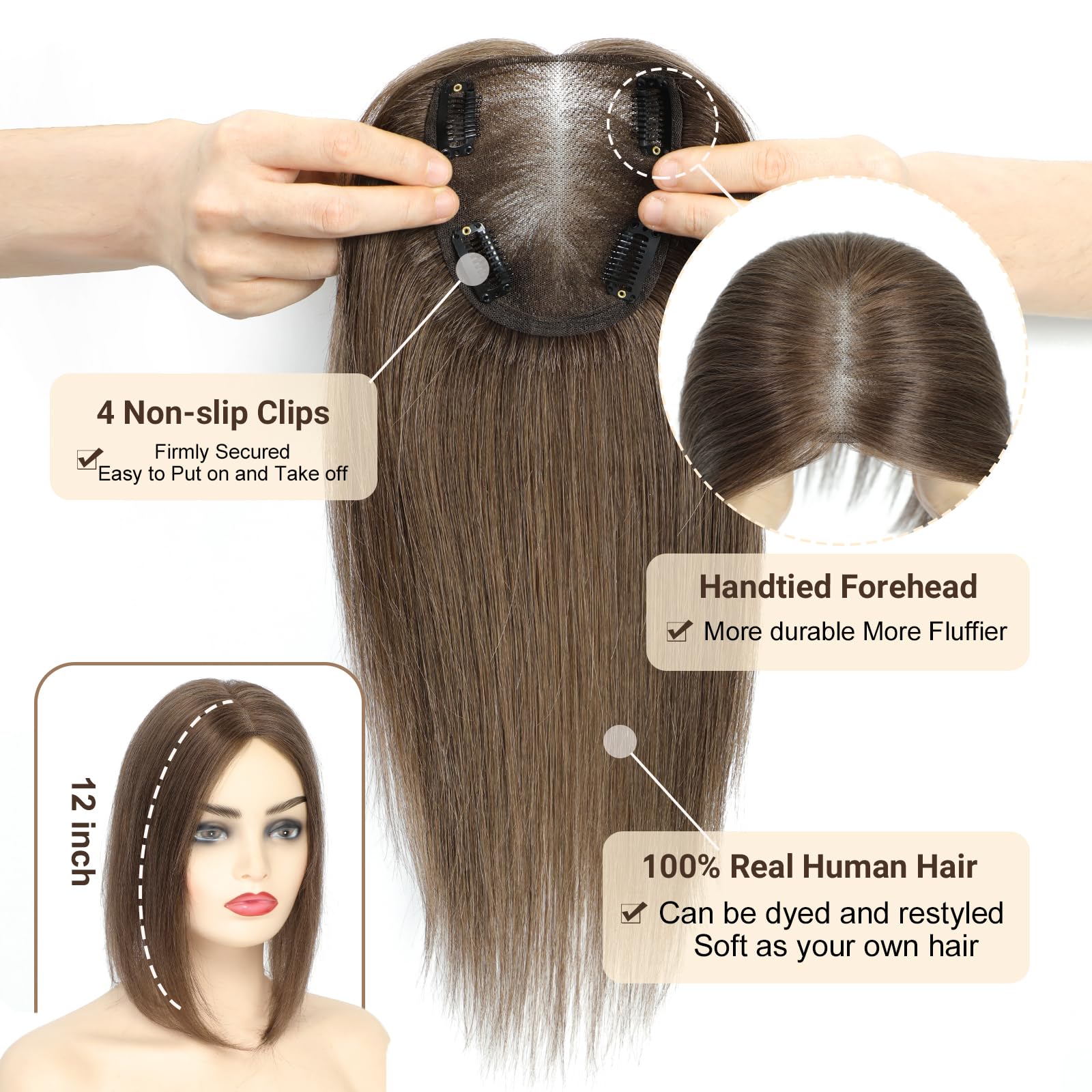 Amazon.com : SEA SINGING Handmade Real Human Hair Toppers  display picture 3