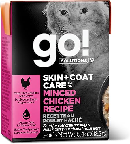 Miniatura 1 de GO! SOLUTIONS Skin + Coat Care - Alimento húmedo para gatos, 6 onzas, 24 unidades, receta de pollo picado para todas las etapas de la vida, salud