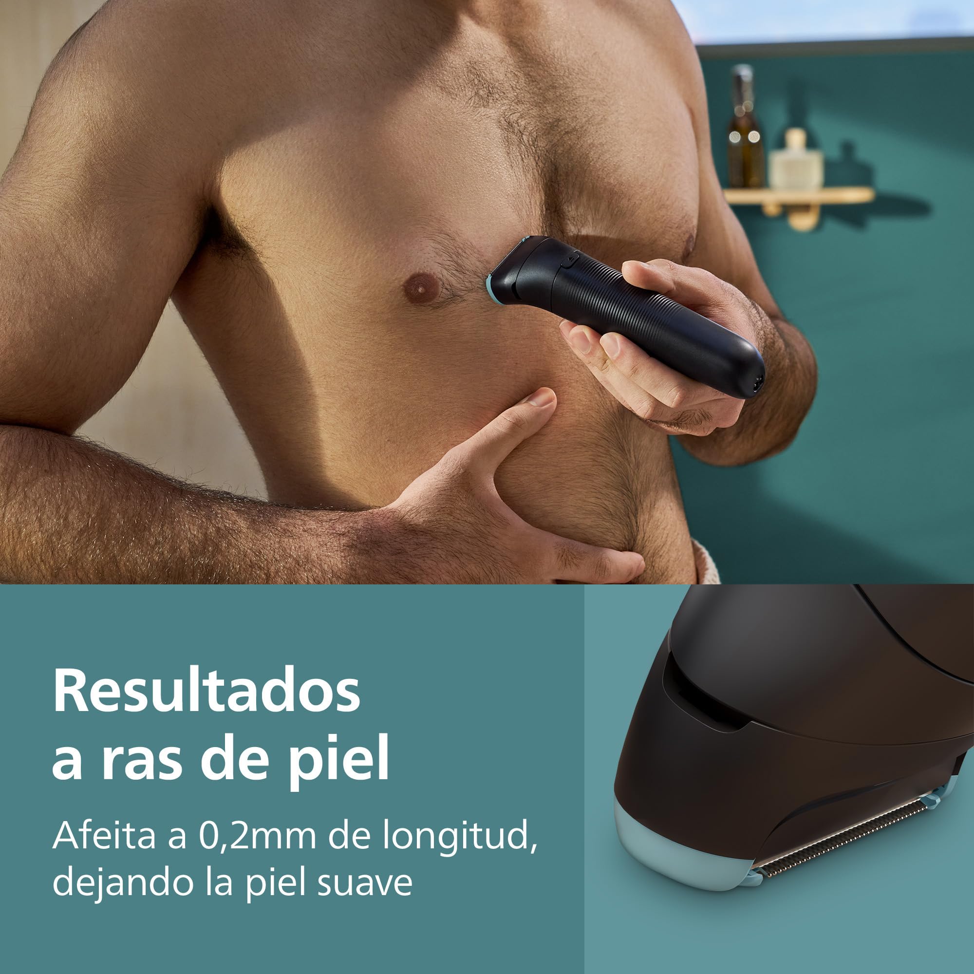 Philips Afeitadora Corporal Series 5000 - Recortadora para Hombre con Sistema Triple Protect, Afeita y Recorta la Zona Íntima, Apta para la Ducha, 100 min. de autonomía. BG5485/30