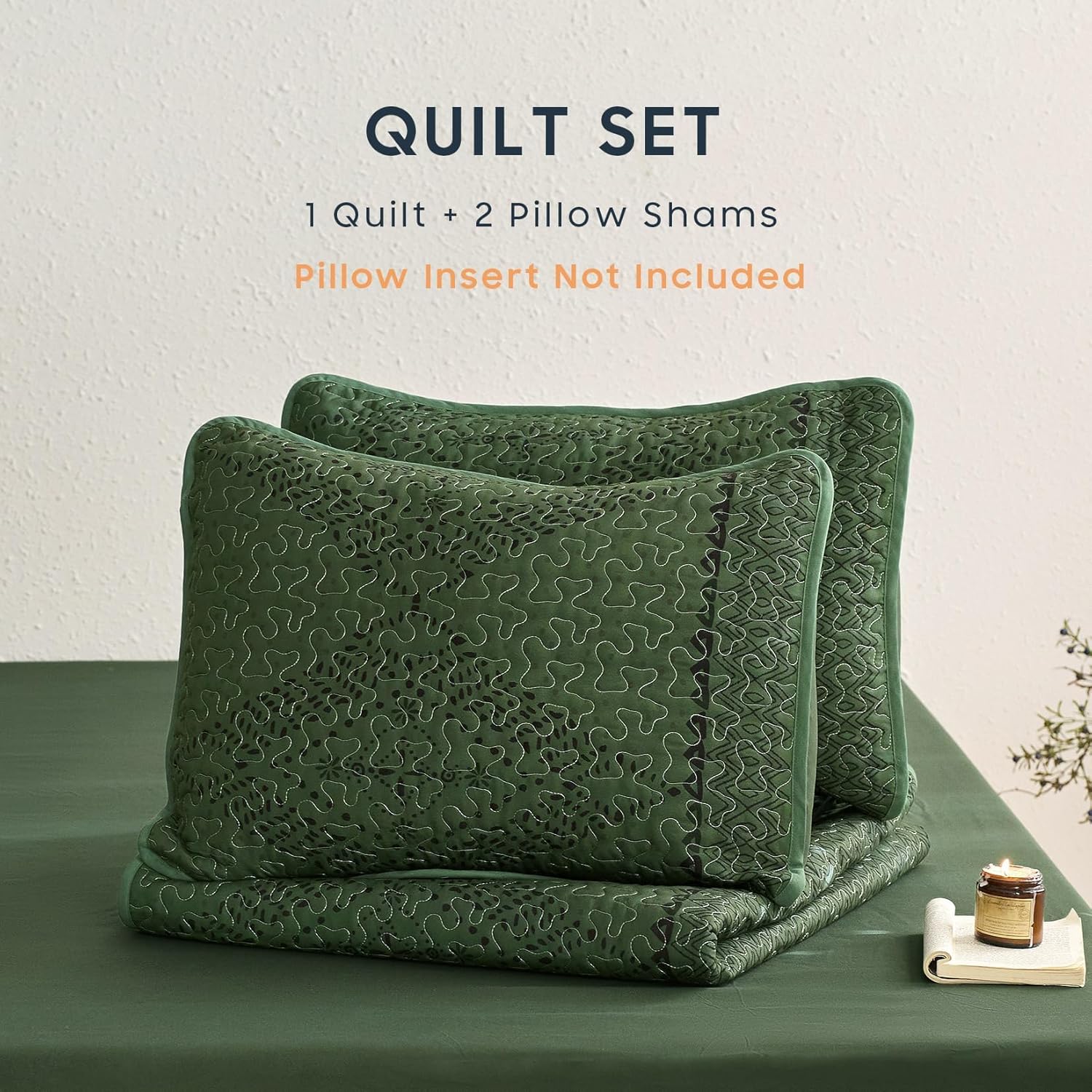 Wake In Cloud - Western Quilt Set, Southwestern Aztec Boho Chic Rustic Farmhouse Pattern, Reversible Lightweight Bedspread Coverlet, 3 Pieces, Dark Olive Green, King Size - Image 6