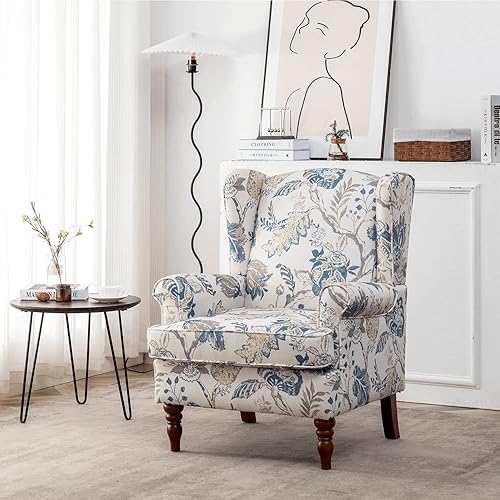 Miniatura 2 de MELLCOM Silla decorativa floral, sillón tapizado con respaldo alto y patas sólidas, sofá individual de ocio para sala de estar, dormitorio, oficina
