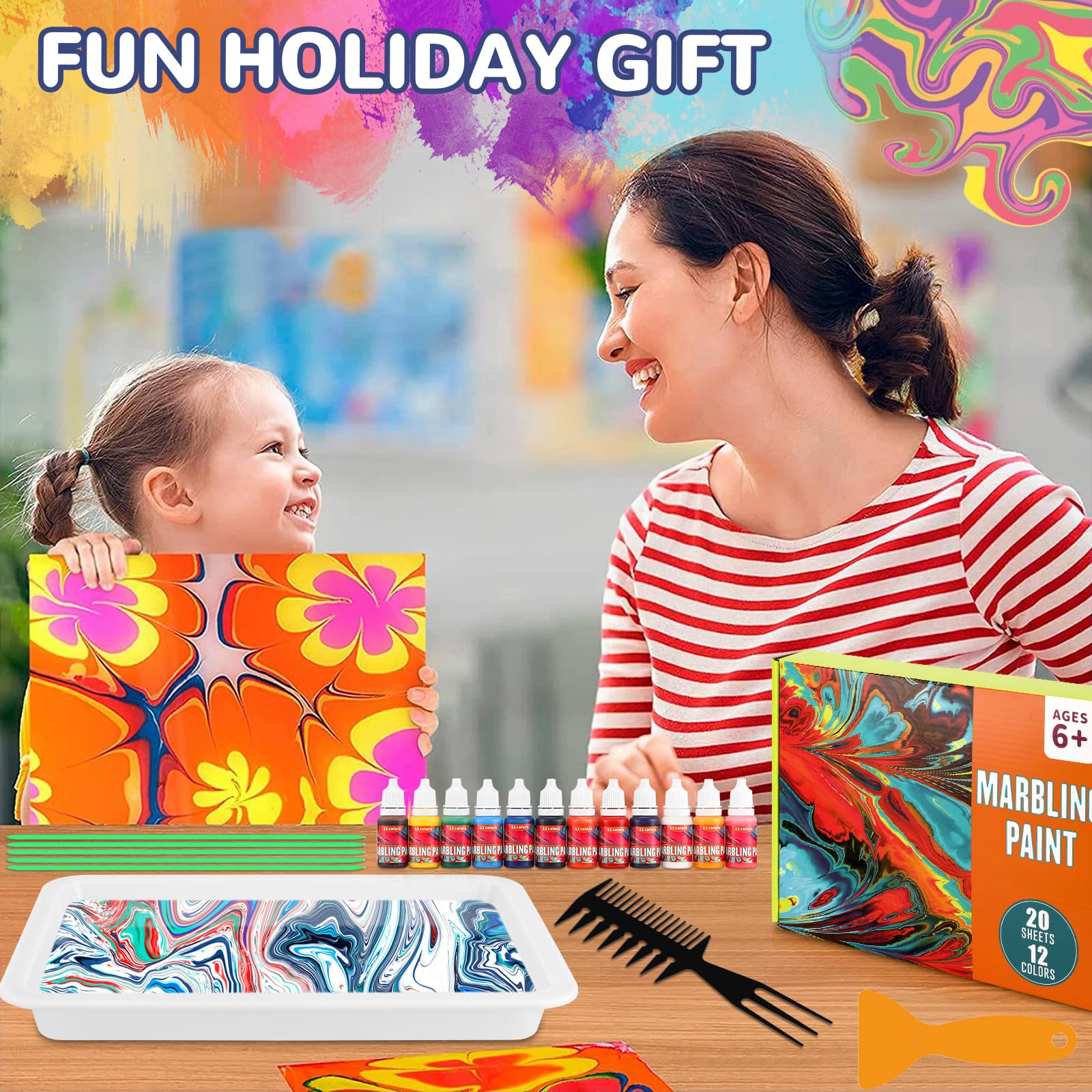 Kit Peinture Marbrée - Enfants - 12 Couleurs - Activité Manuelle - Développement Créatif - Beaux-Arts Et Loisirs Créatifs