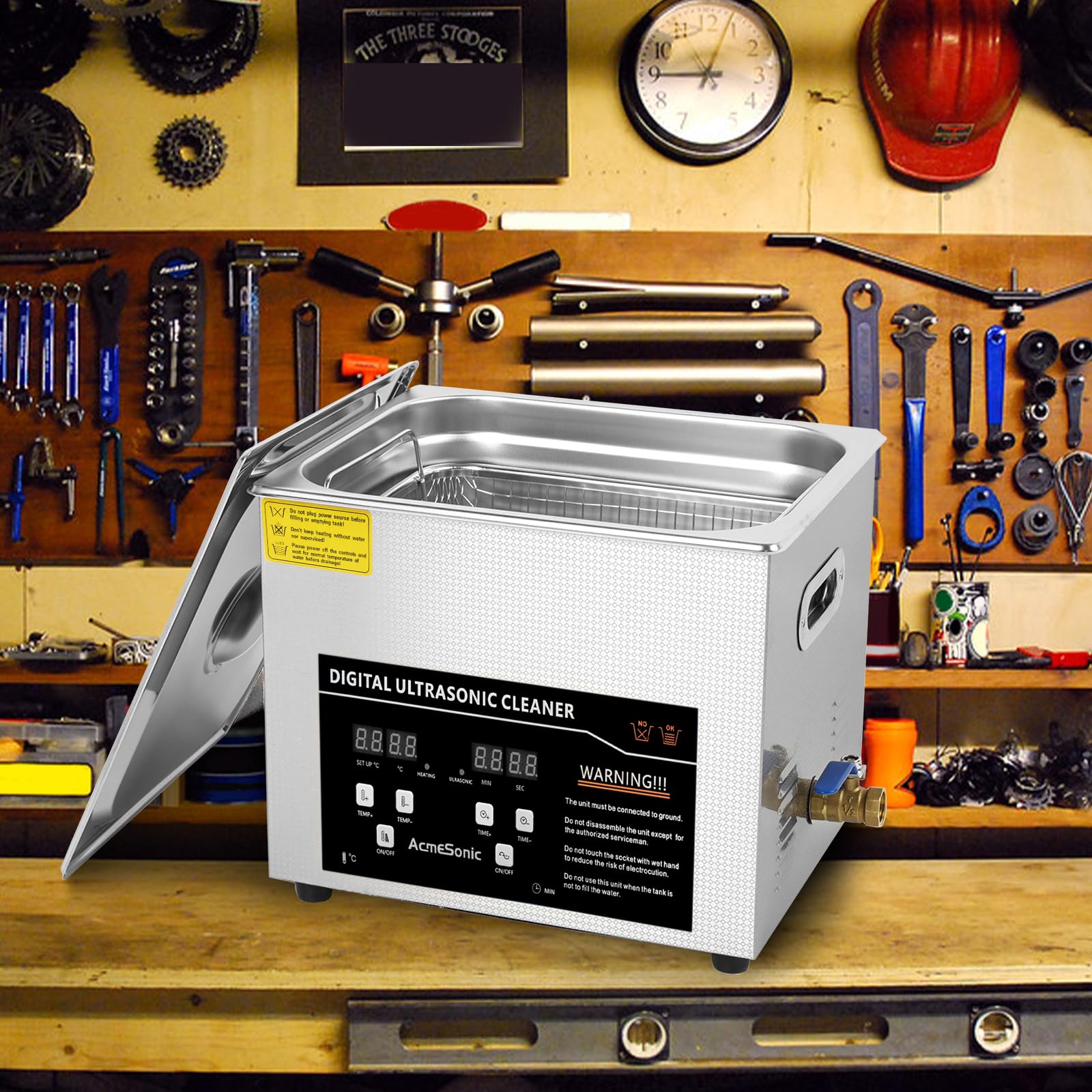 Máquina de limpieza por ultrasonido digital de 10 litros, limpiador ultrasónico de laboratorio de acero inoxidable SUS 304, limpiador sónico para herramientas profesionales, piezas de