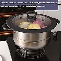 Vista 3 de Juego de 2 tapas universales de vidrio templado ventilado para ollas, sartenes y cacerolas con cubierta antisalpicaduras de silicona resistente al