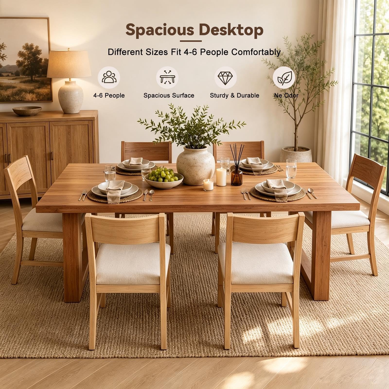Gran Mesa De Comedor Madera, Mesa Cocina 6 Sillas, Escritorio Haya