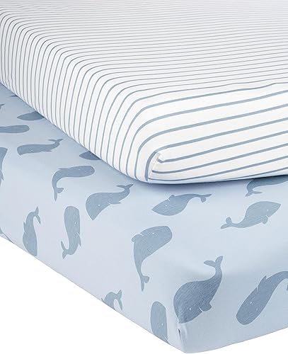 Simple Joys by Carter's Paquete de 2 sábanas de algodón para cuna para niños y bebés, RayasAguacates