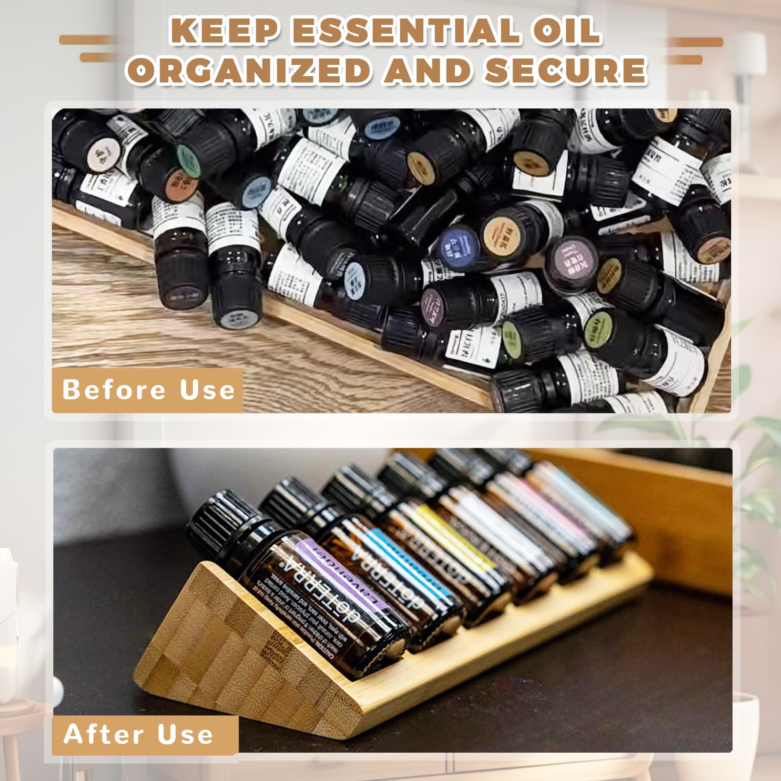 Estante para Aceites Esenciales de Madera con 6 Ranuras, Organizador de Aromaterapia - 2 piezas, Perfumes Caja de Almacenaje Soporte de Almacenamiento Esmalte de Uñas