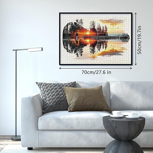 Miniatura 5 de Rompecabezas coloridos de bosque de guitarra para adultos, 1000 piezas, hermoso paisaje de arte, lago, puesta de sol, rompecabezas de paisaje de