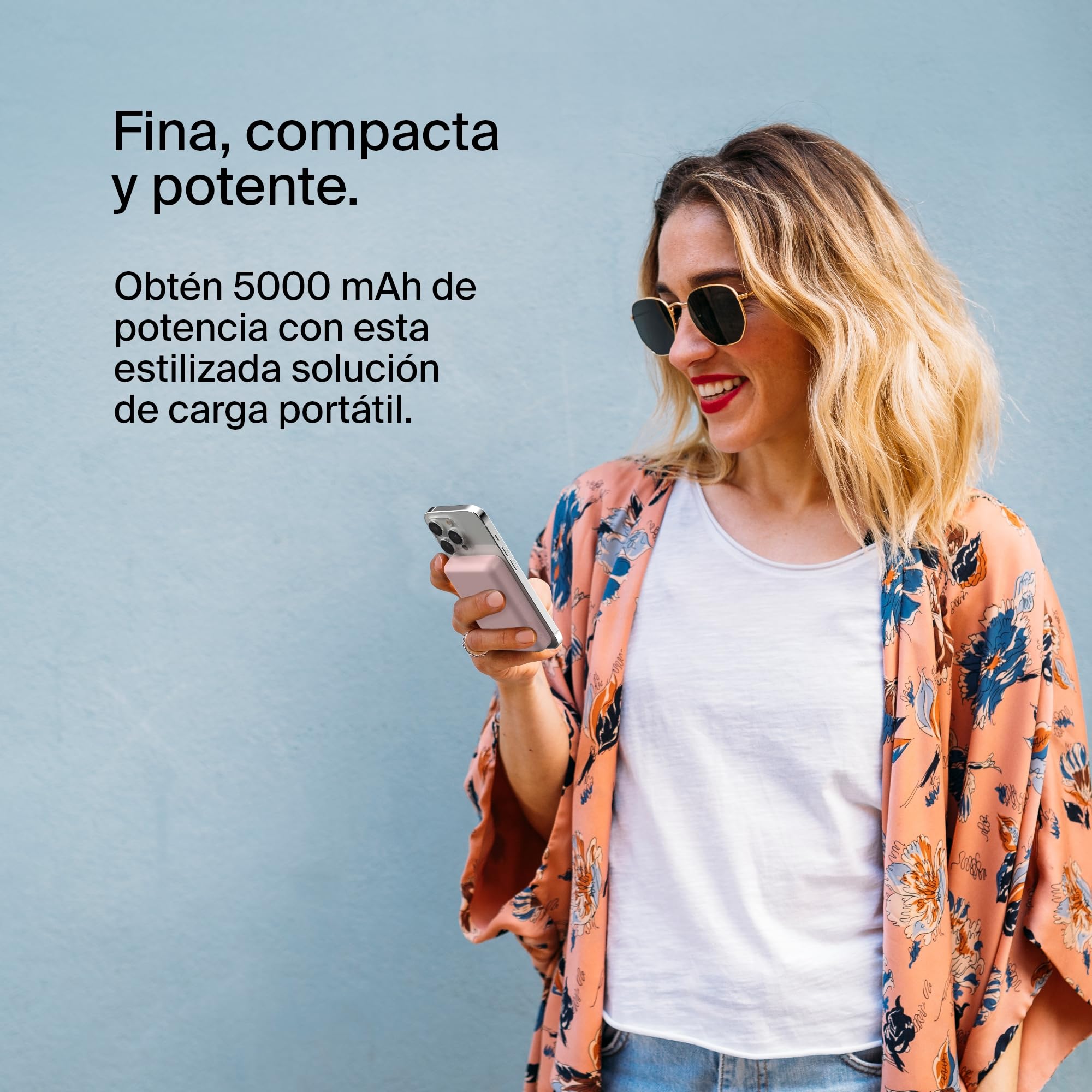 Belkin batería externa magnética de 5000 mAh, cargador portátil compatible con MagSafe, pass-through, power bank con salida de 7,5 W y entrada de 10 W, soporte extraíble, iPhone 17, 16, 15 y más, rosa