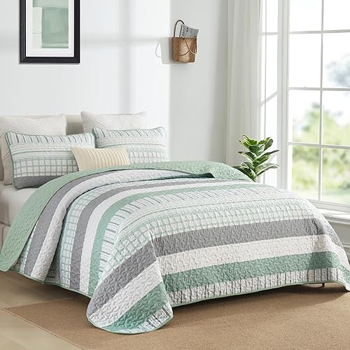 Miniatura 9 de DJY Juego de edredón a rayas negras, tamaño Queen, juego de colcha de retazos a rayas bohemias, juego de ropa de cama de microfibra suave, 3 piezas