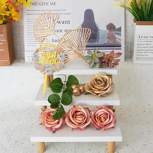 Miniatura 3 de Decoración para tartas de flores con rosas artificiales moradas y hojas de eucalipto para fiesta de cumpleaños, bodas, baby shower (morado)