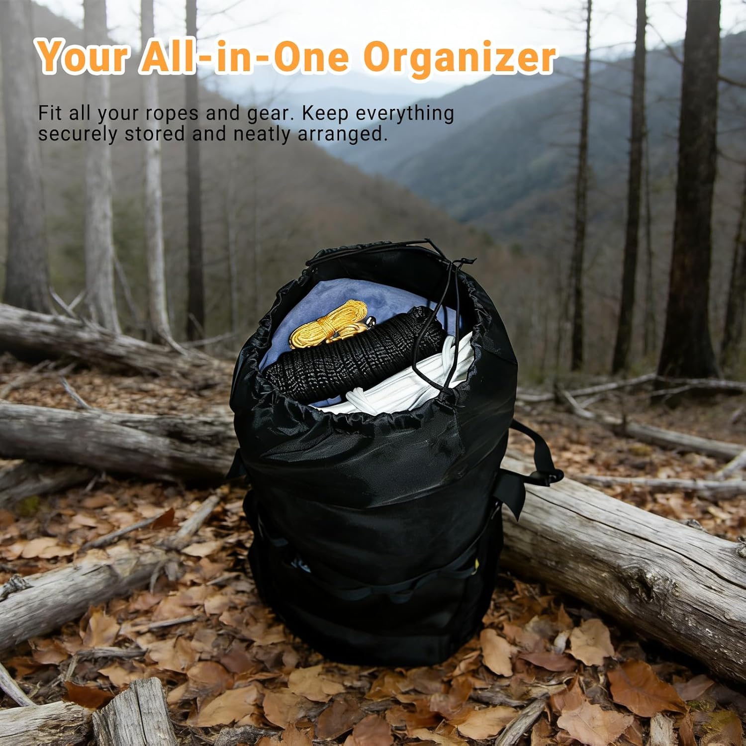 Rock Climbing Rope Storage Bag - Large Capacity Tree Rope Storage Backpack, Waterproof Oxford Outdoor Climbing Rope Bag With Adjustable Shoulder Straps - Black