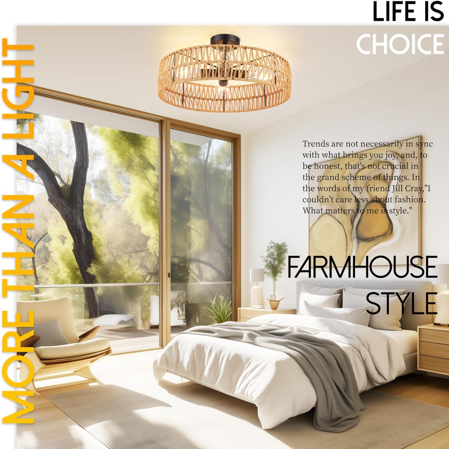 Hamilyeah 20 inch Boho Flush Mount Ceiling Light Fixture, Rattan Ceiling Light Fixture with 4 Light,Woven Light Fixtures Ceiling Mount for Living Room, Bedroom, Kitchen