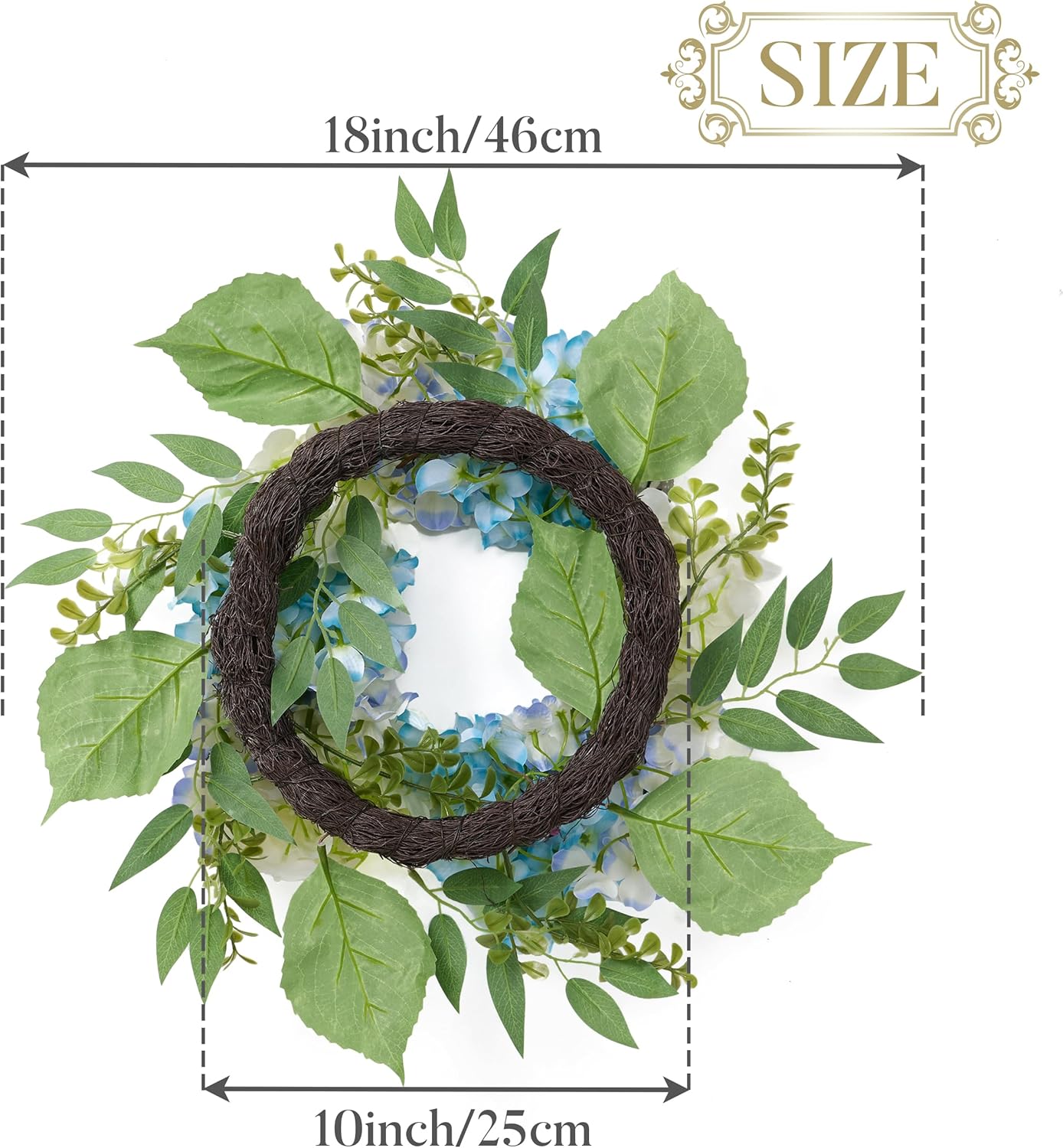 Valery Madelyn Spring Summer Wreaths for Front Door with Lights, Silk Blue White Hydrangeas Floral Wreath with Eucalyptus Leaves Butterfly for Fall Home Porch Window Party Wedding Arch Decor-18'' - Image 5