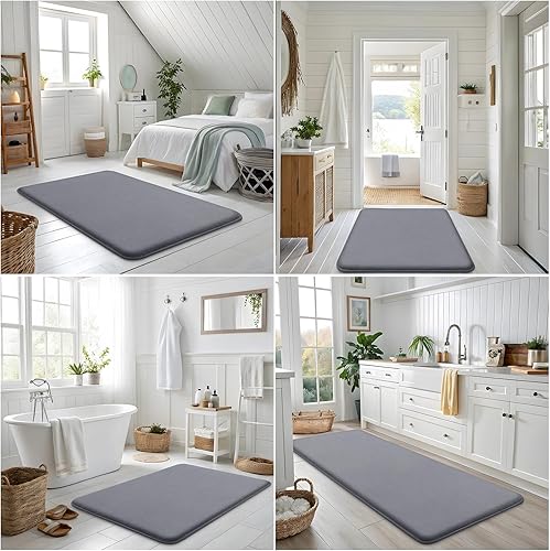 Miniatura 8 de Smiry Tapete de baño de espuma viscoelástica de 24 x 16 pulgadas, extra suave y absorbente, antideslizante, lavable para suelo, ducha y bañera,