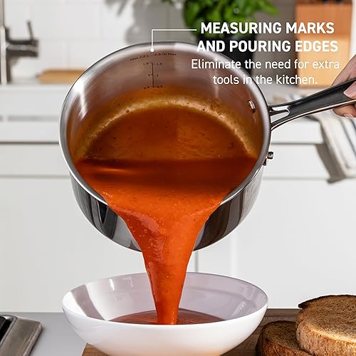 Miniatura 6 de T-Fal Pro - Juego de utensilios de cocina de acero inoxidable de tres capas, 10 piezas, compatibles con inducción, apto para horno 500 F, tapas a