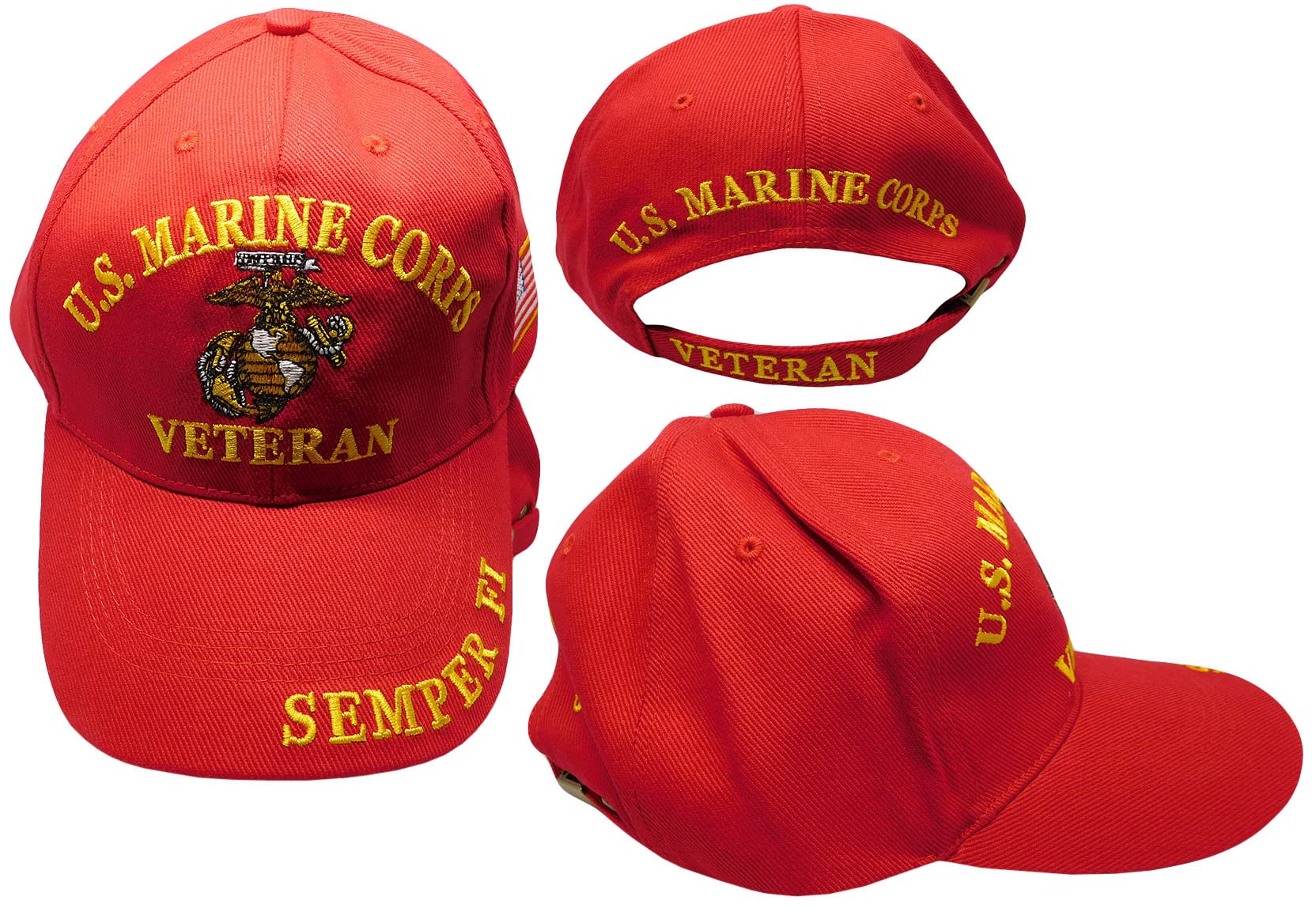 WuiilEagle Emblem Marine Corps Veteran EGA Semper Fi Red Cotton Adjustable Embroidered Baseball Hat Cap Officially Licensed CP00313, Black, 7 3/4