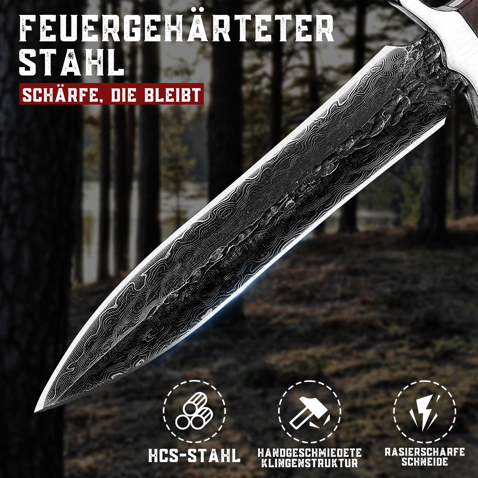 SMITH CHU Outdoor Messer Survival - Multifunktions Survival Messer Outdoor, Bushcraft Camping Messer mit Holzgriff, Die Ideales Geschenke für Männer