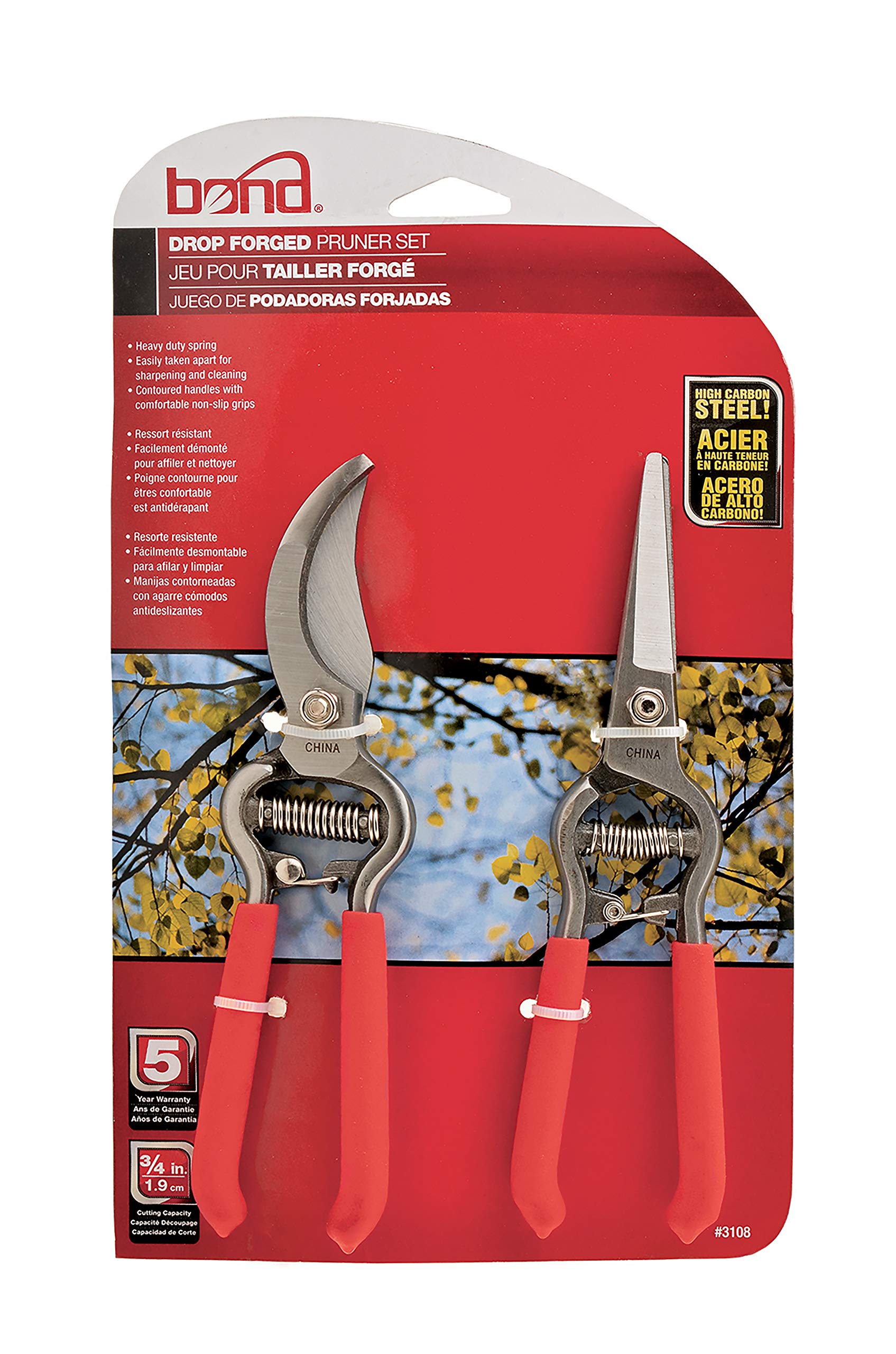 BondManufacturing 3108 Drop Forged Pruner Set, red