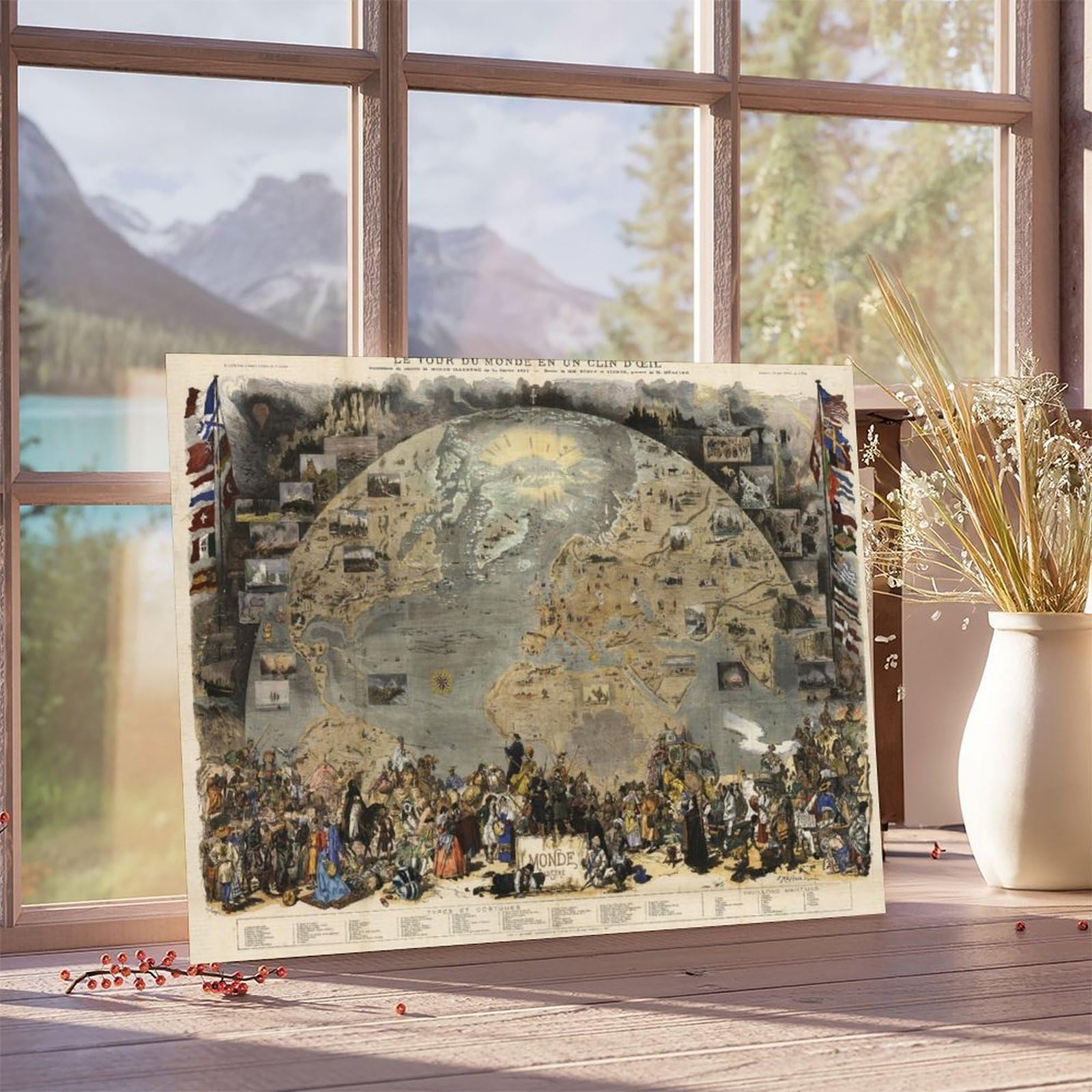 Alte Weltkarte 1876 – Eine Tour der Welt aus Le Monde – Erkundung Geschichte des 19. Jahrhunderts Kolonialismus Poster Schlafzimmer Leinwand Dekor Druck Wandkunst Offic