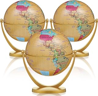 3 Pcs Mini Antique Globe for Kids Learning 4.2 Inch Vintage World Globe with Stand Geography Globe Swivels in All Directions Educational Rotating Globe for School, Home, Office and Desktop Decor